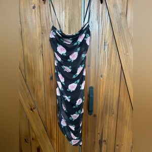 NWOT Streetwear Society Black Dress with Pink Floral Design